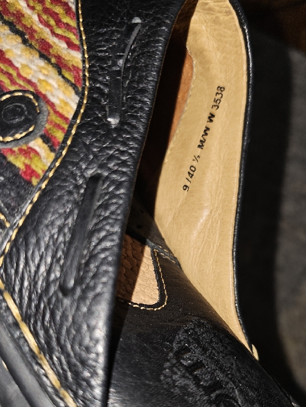 Black Wool and Leather Mules Slides with Multicolor Woven Upper - Picture 4 of 5